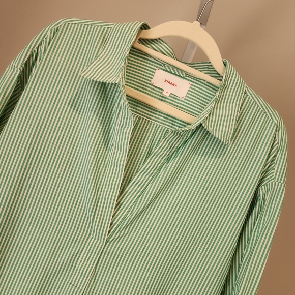 Xirena Marlowe Green White Clover Collared Stripe Shirt Dress Maxi Long M Cotton - Picture 3 of 13